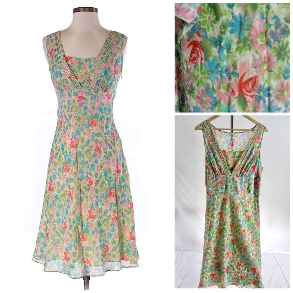 Ann Taylor Silk Retro Floral Dress Fits Size 12
